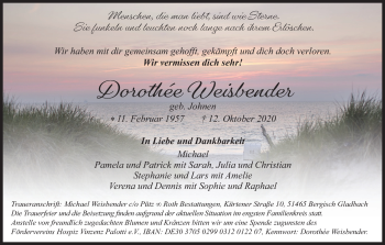 Anzeige von Dorothée Weisbender von Kölner Stadt-Anzeiger / Kölnische Rundschau / Express