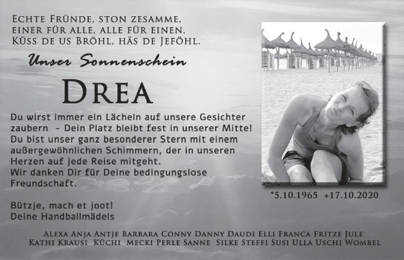  Traueranzeige für Drea  vom 23.10.2020 aus  Schlossbote/Werbekurier 
