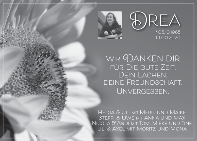  Traueranzeige für Drea  vom 23.10.2020 aus  Schlossbote/Werbekurier 
