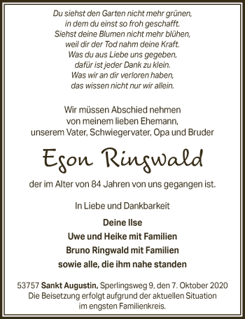Anzeige von Egon Ringwald von  Extra Blatt 