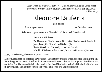 Anzeige von Eleonore Läuferts von Kölner Stadt-Anzeiger / Kölnische Rundschau / Express