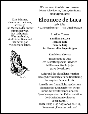 Anzeige von Eleonore de Luca von Kölner Stadt-Anzeiger / Kölnische Rundschau / Express