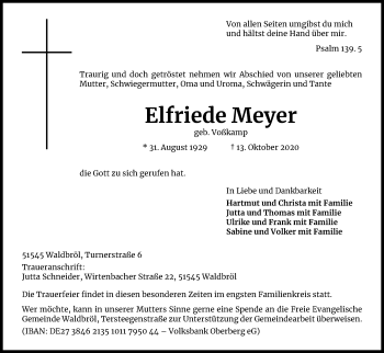 Anzeige von Elfriede Meyer von Kölner Stadt-Anzeiger / Kölnische Rundschau / Express