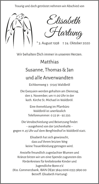 Anzeige von Elisabeth Hartung von  Lokalanzeiger 