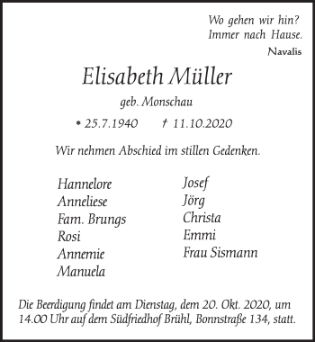 Anzeige von Elisabeth Müller von  Schlossbote/Werbekurier 