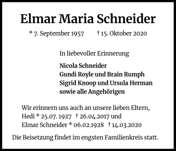 Anzeige von Elmar Maria Schneider von Kölner Stadt-Anzeiger / Kölnische Rundschau / Express
