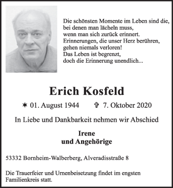 Anzeige von Erich Kosfeld von  Schlossbote/Werbekurier 