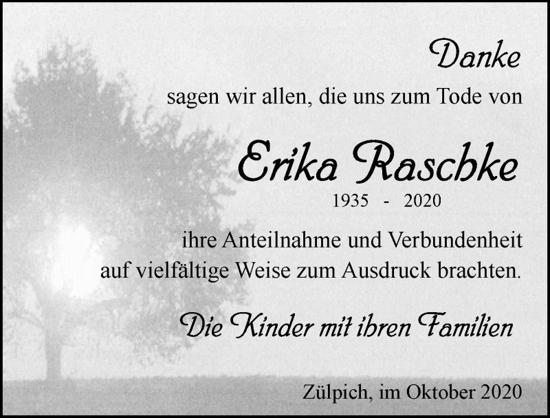  Traueranzeige für Erika Haschke vom 31.10.2020 aus  Blickpunkt Euskirchen 