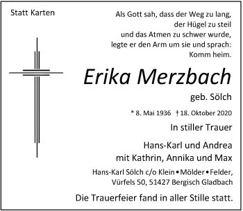 Anzeige von Erika Merzbach von  Bergisches Handelsblatt 