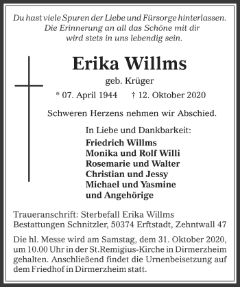 Anzeige von Erika Willms von  Werbepost 
