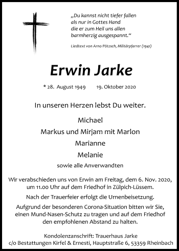 Anzeige von Erwin Jarke von Kölner Stadt-Anzeiger / Kölnische Rundschau / Express
