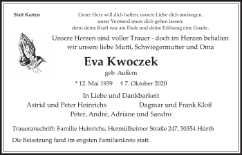 Anzeige von Eva Kwoczek von  Wochenende 