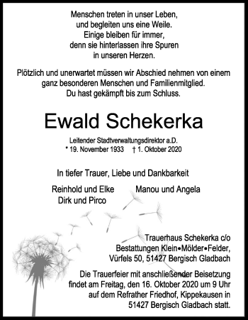 Anzeige von Ewald Schekerka von Kölner Stadt-Anzeiger / Kölnische Rundschau / Express