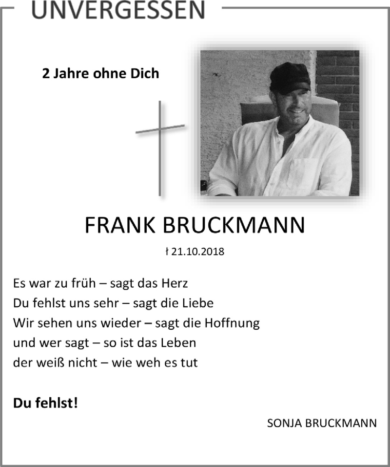  Traueranzeige für Frank Bruckmann vom 23.10.2020 aus  Extra Blatt 