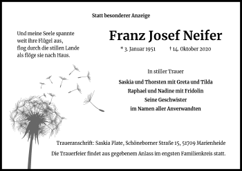Anzeige von Franz Josef Neifer von Kölner Stadt-Anzeiger / Kölnische Rundschau / Express
