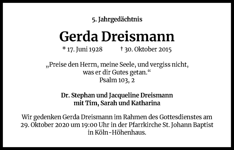  Traueranzeige für Gerda Dreismann vom 18.07.2023 aus Kölner Stadt-Anzeiger / Kölnische Rundschau / Express