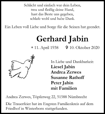 Anzeige von Gerhard Jabin von  Lokalanzeiger 