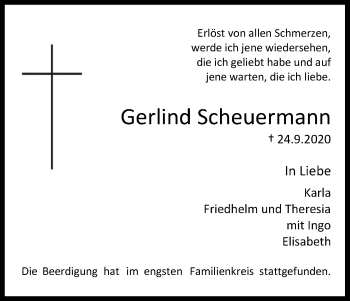 Anzeige von Gerlind Scheuermann von Kölner Stadt-Anzeiger / Kölnische Rundschau / Express