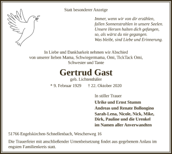 Anzeige von Gertrud Gast von  Anzeigen Echo 