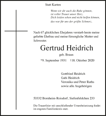Anzeige von Gertrud Heidrich von  Schaufenster/Blickpunkt 
