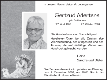 Anzeige von Gertrud Mertens von  Blickpunkt Euskirchen 