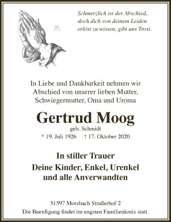 Anzeige von Gertrud Moog von  Lokalanzeiger 