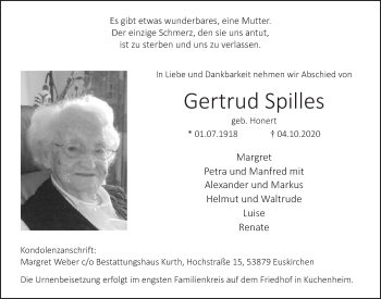 Anzeige von Gertrud Spilles von  Blickpunkt Euskirchen 