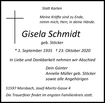Anzeige von Gisela Schmidt von  Lokalanzeiger 