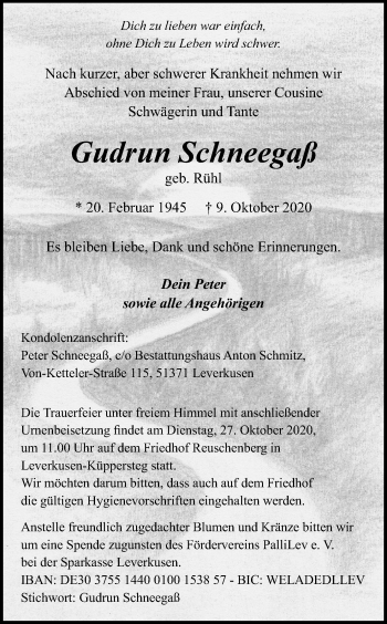 Anzeige von Gudrun Schneegaß von Kölner Stadt-Anzeiger / Kölnische Rundschau / Express