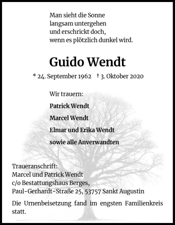 Anzeige von Guido Wendt von Kölner Stadt-Anzeiger / Kölnische Rundschau / Express