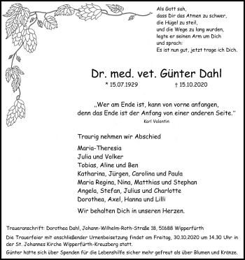 Anzeige von Günter Dahl von Kölner Stadt-Anzeiger / Kölnische Rundschau / Express