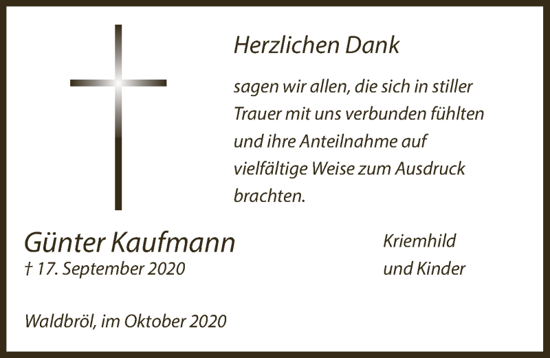  Traueranzeige für Günter Kaufmann vom 30.10.2020 aus  Lokalanzeiger 