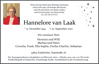 Anzeige von Hannelore van Laak von  Blickpunkt Euskirchen 