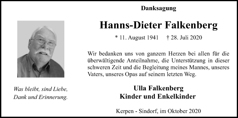  Traueranzeige für Hanns-Dieter Falkenberg vom 10.10.2020 aus Kölner Stadt-Anzeiger / Kölnische Rundschau / Express
