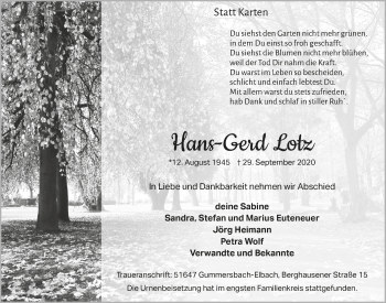 Anzeige von Hans-Gerd Lotz von  Anzeigen Echo 
