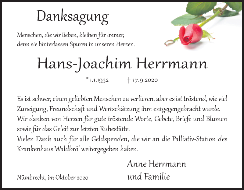 Traueranzeige für Hans-Joachim Herrmann vom 24.10.2020 aus Kölner Stadt-Anzeiger / Kölnische Rundschau / Express