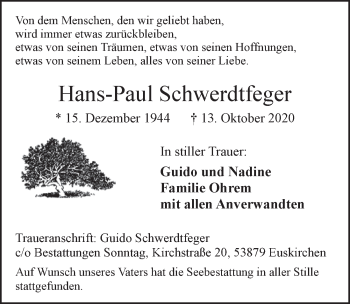 Anzeige von Hans-Paul Schwerdtfeger von  Blickpunkt Euskirchen 