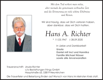 Anzeige von Hans A. Richter von Kölner Stadt-Anzeiger / Kölnische Rundschau / Express
