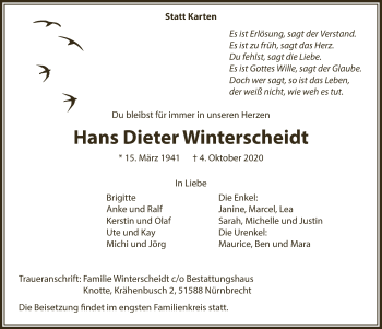 Anzeige von Hans Dieter Winterscheidt von  Anzeigen Echo 