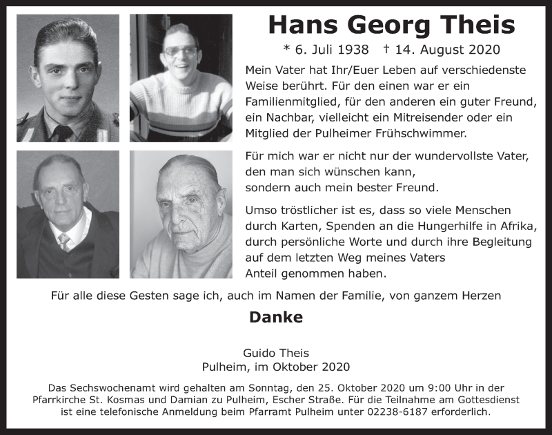  Traueranzeige für Hans Georg Theis vom 09.10.2020 aus  Wochenende 