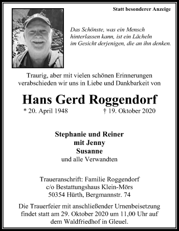 Anzeige von Hans Gerd Roggendorf von Kölner Stadt-Anzeiger / Kölnische Rundschau / Express