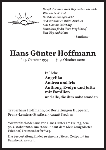 Anzeige von Hans Günter Hoffmann von  Wochenende 