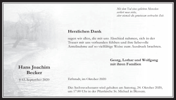 Anzeige von Hans Joachim Becker von  Werbepost 
