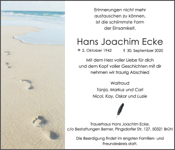 Anzeige von Hans Joachim Ecke von  Schlossbote/Werbekurier 