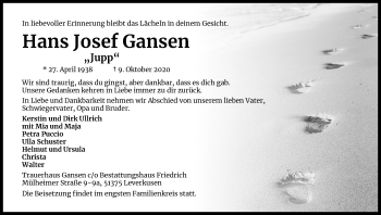 Anzeige von Hans Josef Gansen von Kölner Stadt-Anzeiger / Kölnische Rundschau / Express