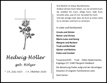 Anzeige von Hedwig Höller von Kölner Stadt-Anzeiger / Kölnische Rundschau / Express
