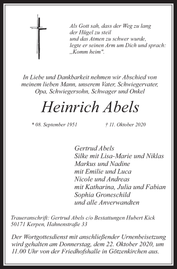 Anzeige von Heinrich Abels von  Werbepost 