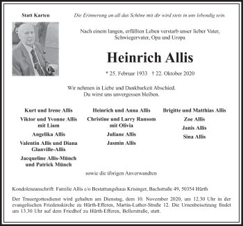 Anzeige von Heinrich Allis von  Wochenende 