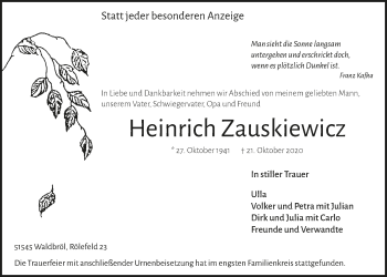 Anzeige von Heinrich Zauskiewicz von  Lokalanzeiger 
