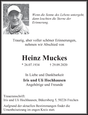 Anzeige von Heinz Muckes von  Wochenende 